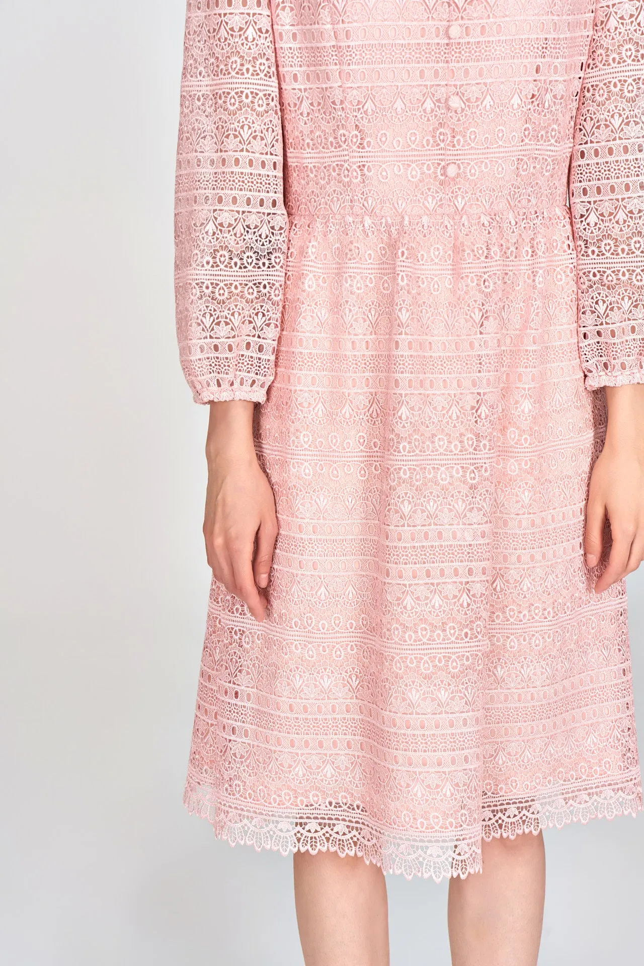 Pink Stand Collar Lace Dress Nordic Light