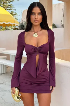 Autumn Long Sleeve Mini Dress - Plum Tie Back Closure System