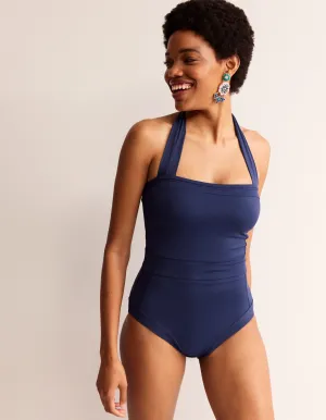 Santorini Halterneck Swimsuit-French Navy AllSeasonWear ReinforcedKnees