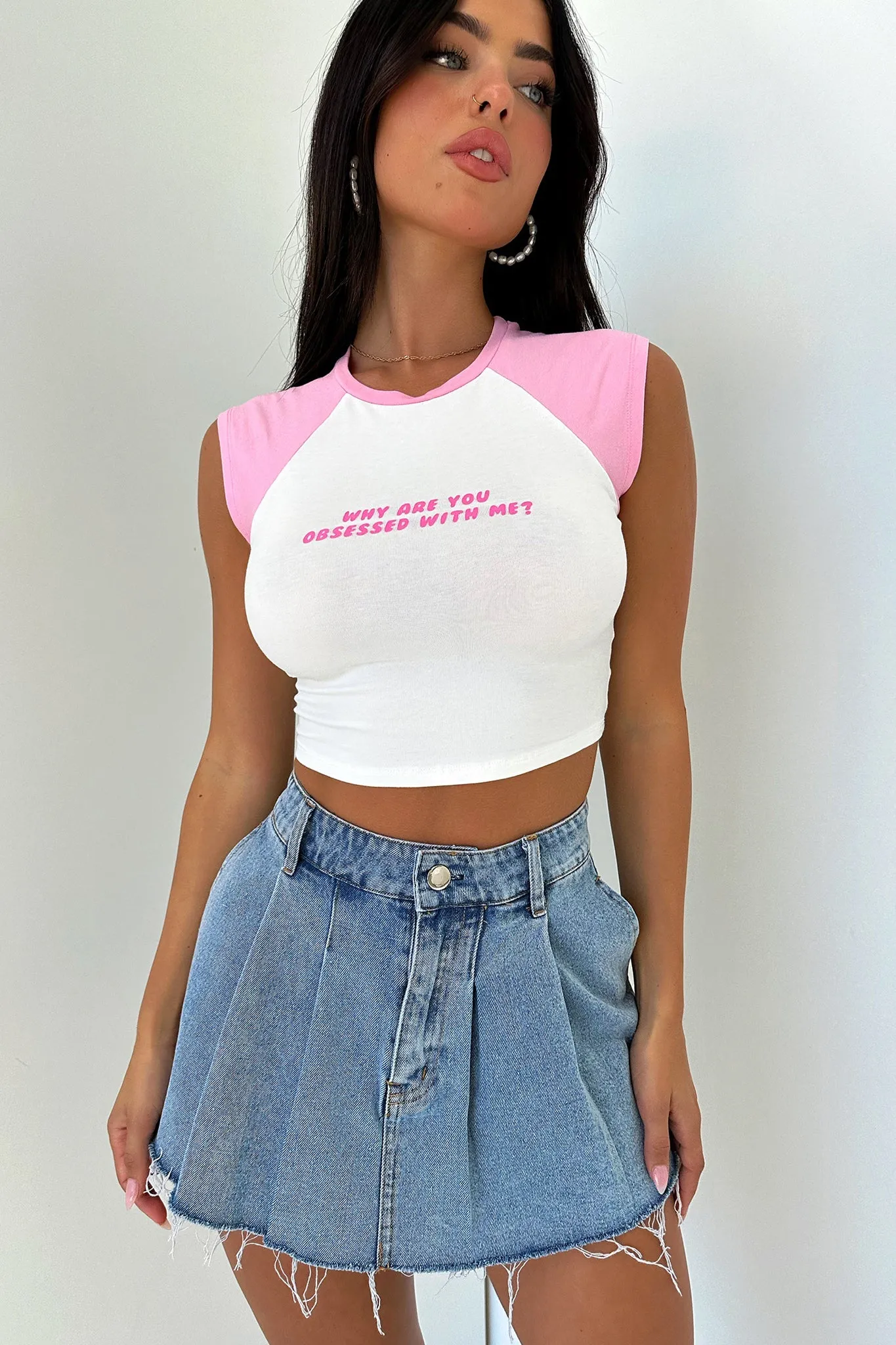 Stylish Fit Stone Wash Process Jarryd Baby Tee - Pink / White