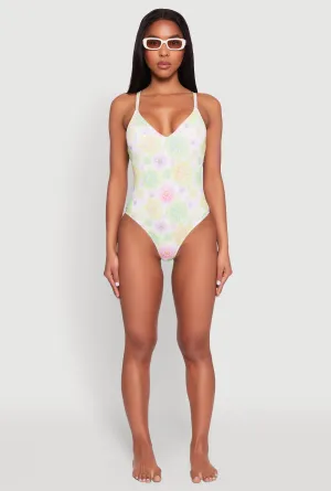 Flower Print One Piece Swimsuit Anti Pilling Surface Treatment