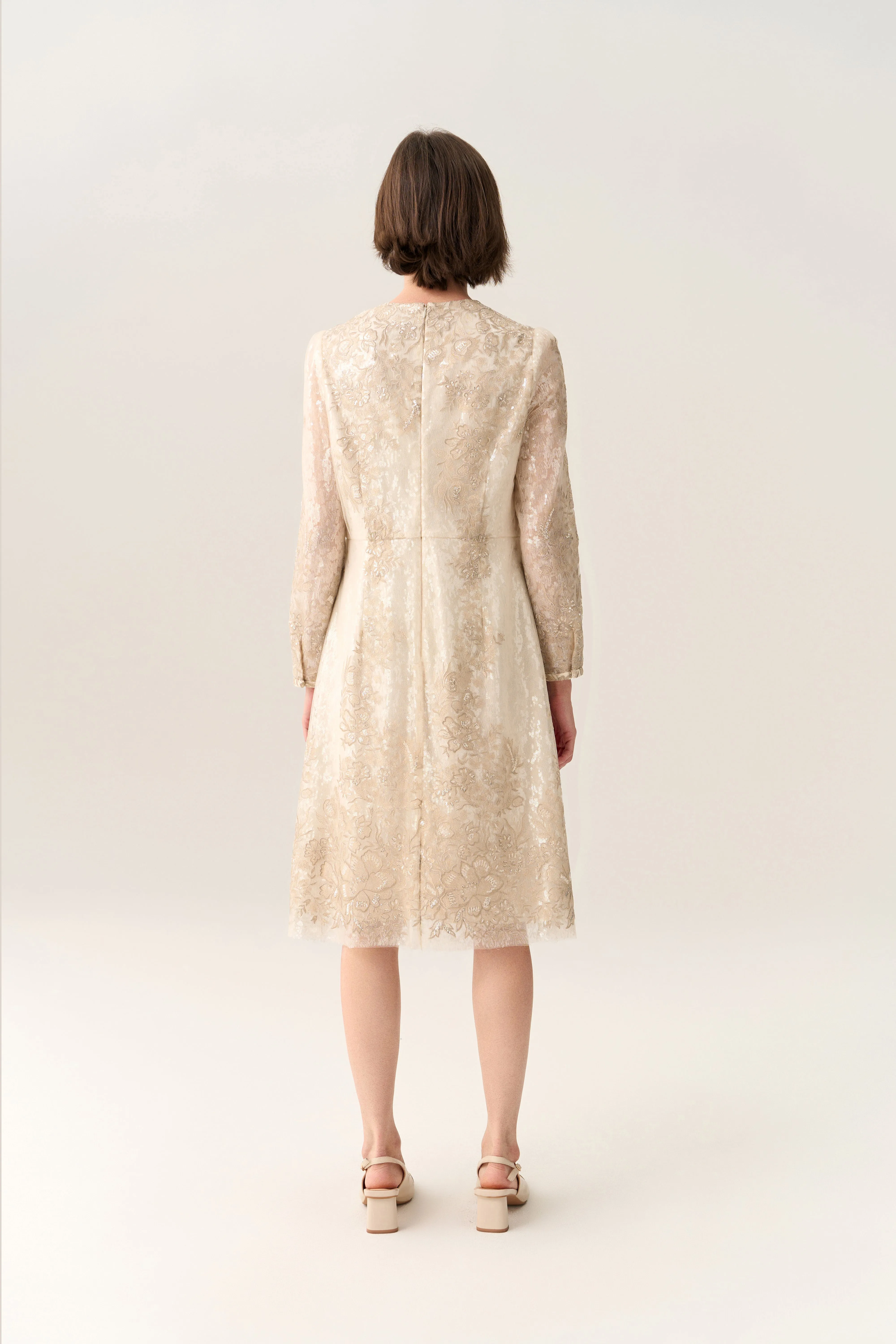 Double Key-hole Lurex Embroidery Mesh Dress Smart Glow