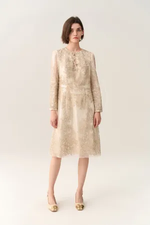 City Soul Wind Ease Double Key-hole Lurex Embroidery Mesh Dress