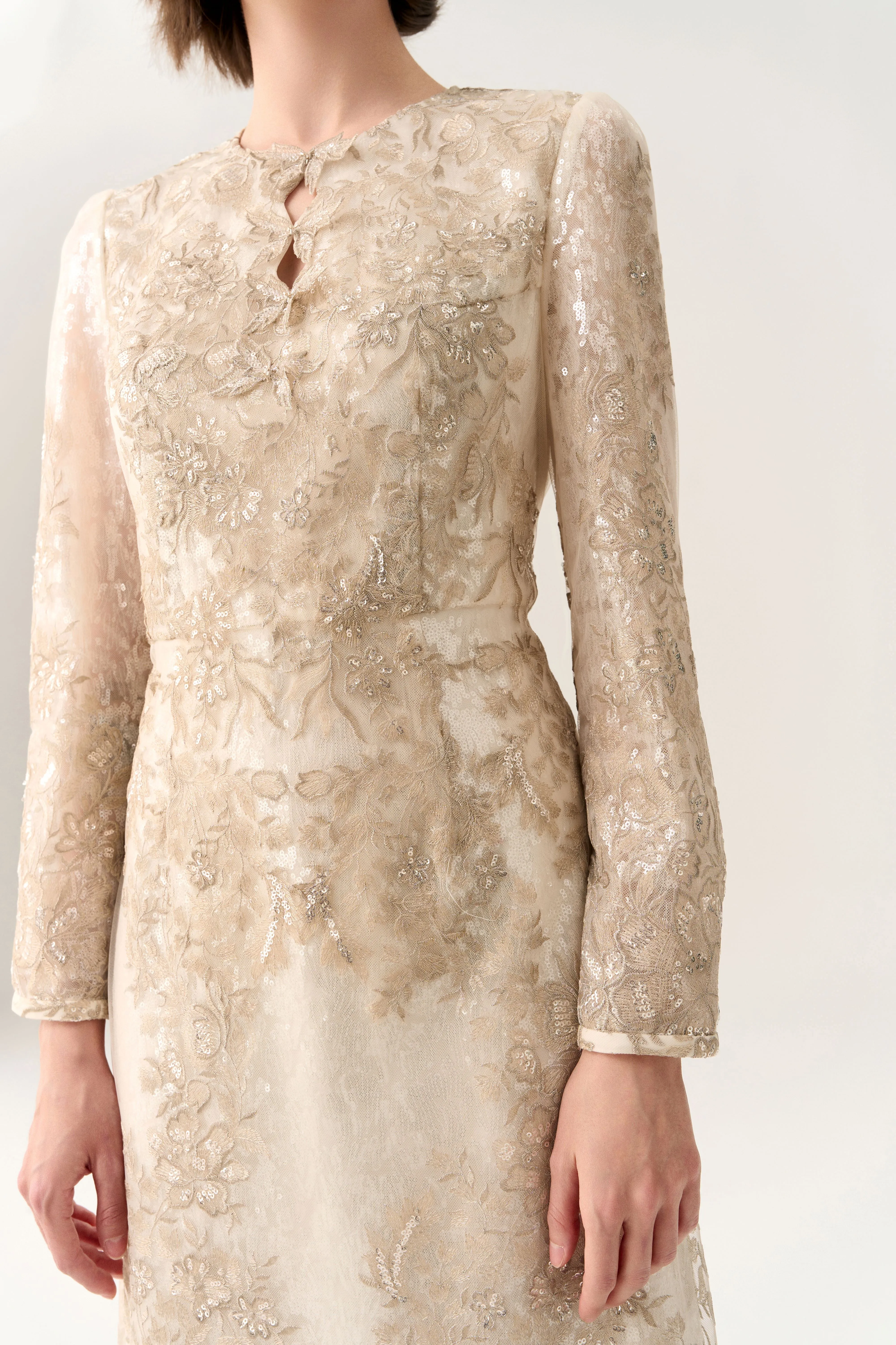 Spirit Core Double Key-hole Lurex Embroidery Mesh Dress