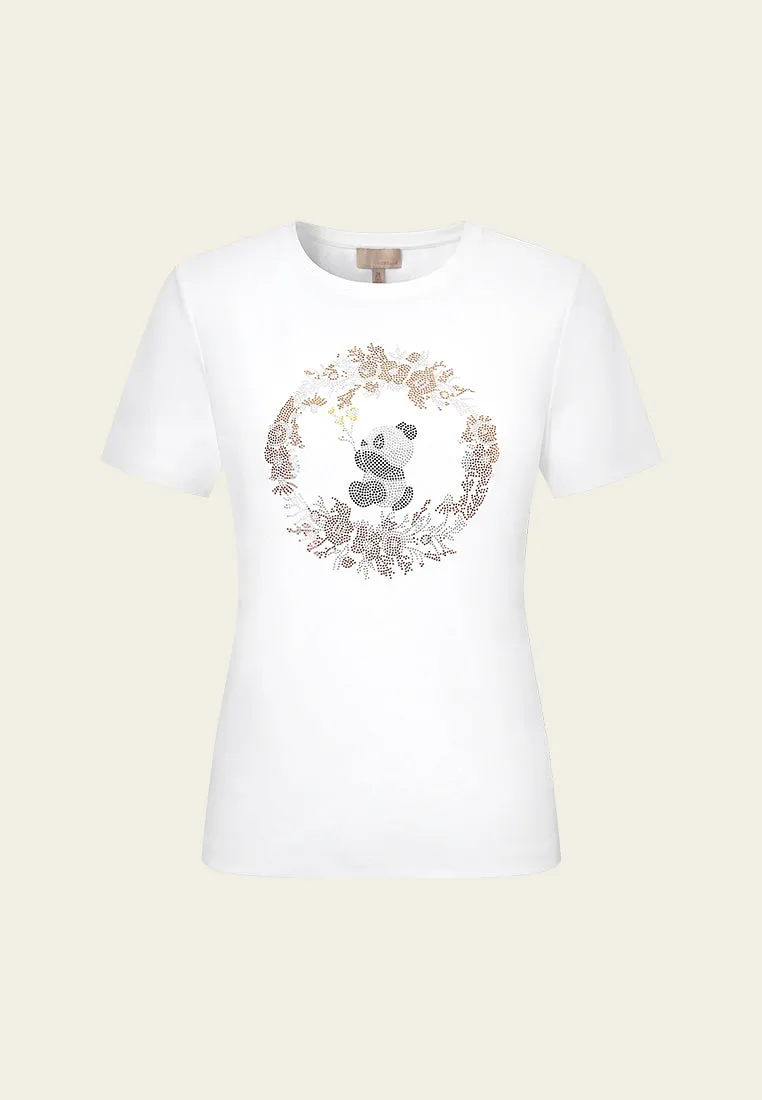 Rhinestone Panda T-shirt DurableCoverstitch WrinkleFreeFabric