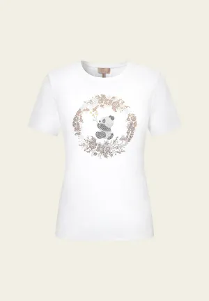 Rhinestone Panda T-shirt DurableCoverstitch WrinkleFreeFabric