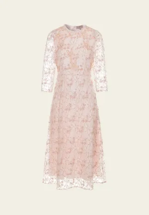 Floral-embroidery Embellished Detail Mesh Dress Romance Fit 4Way Stretch