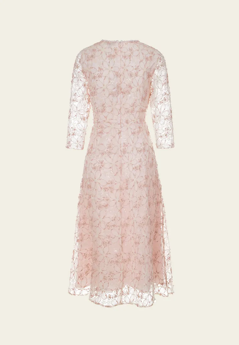 Floral-embroidery Embellished Detail Mesh Dress Flexible Material