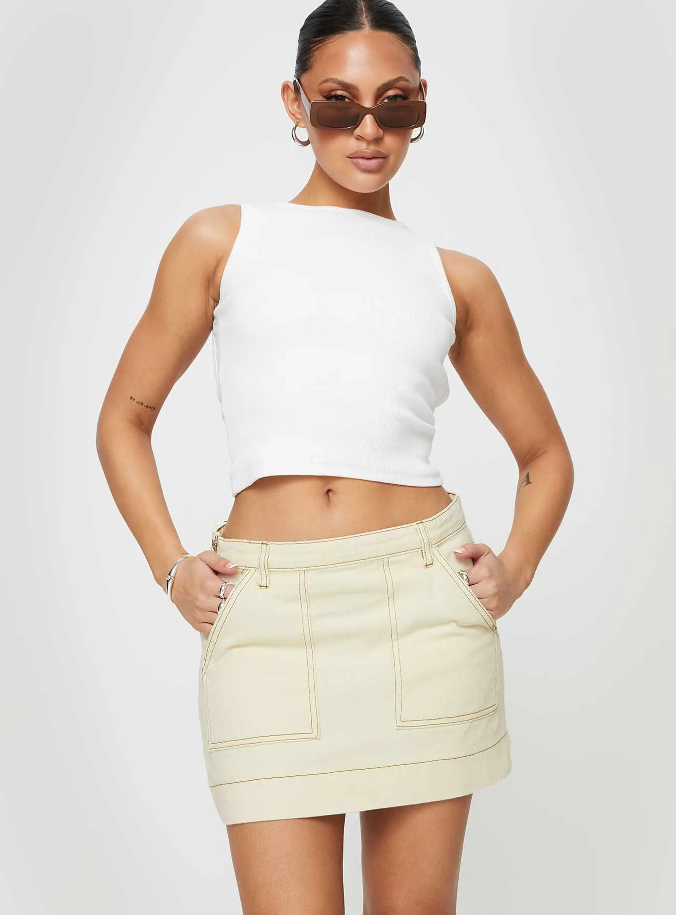 Hughes Mini Skirt Cream Denim Classic Look Urban Pulse