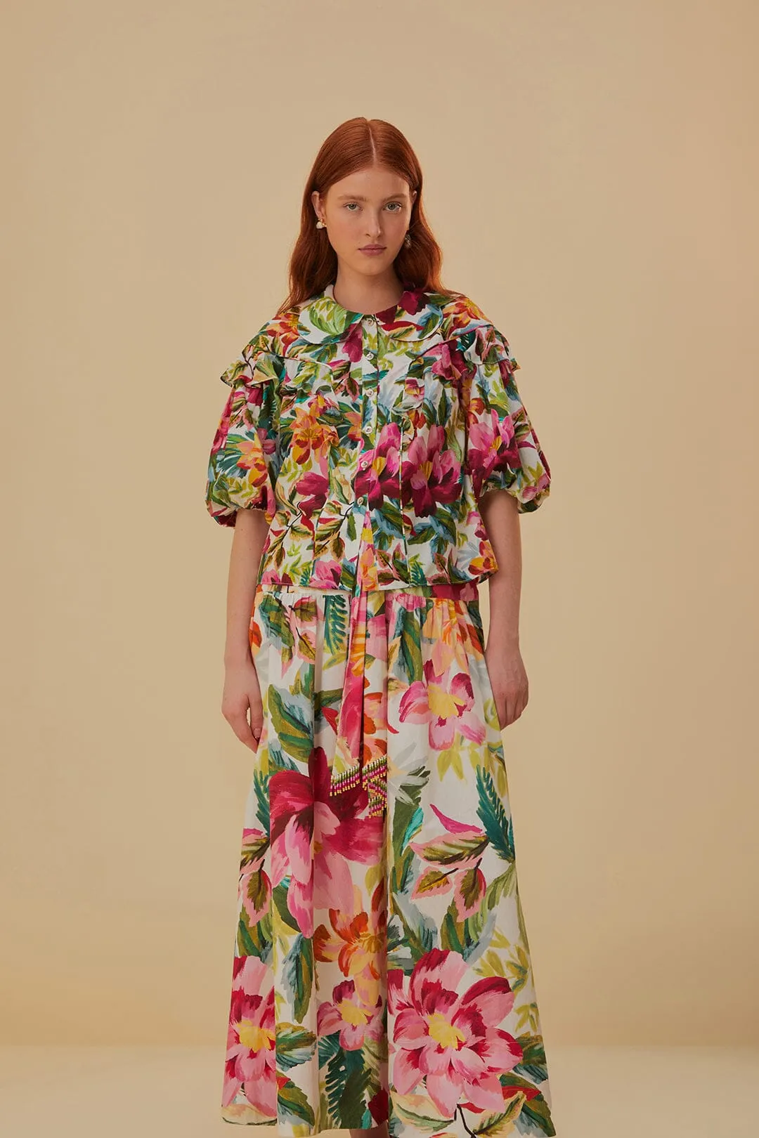 UV Protection Eco Friendly Dye Off-White Painted Flowers Maxi Skirt
