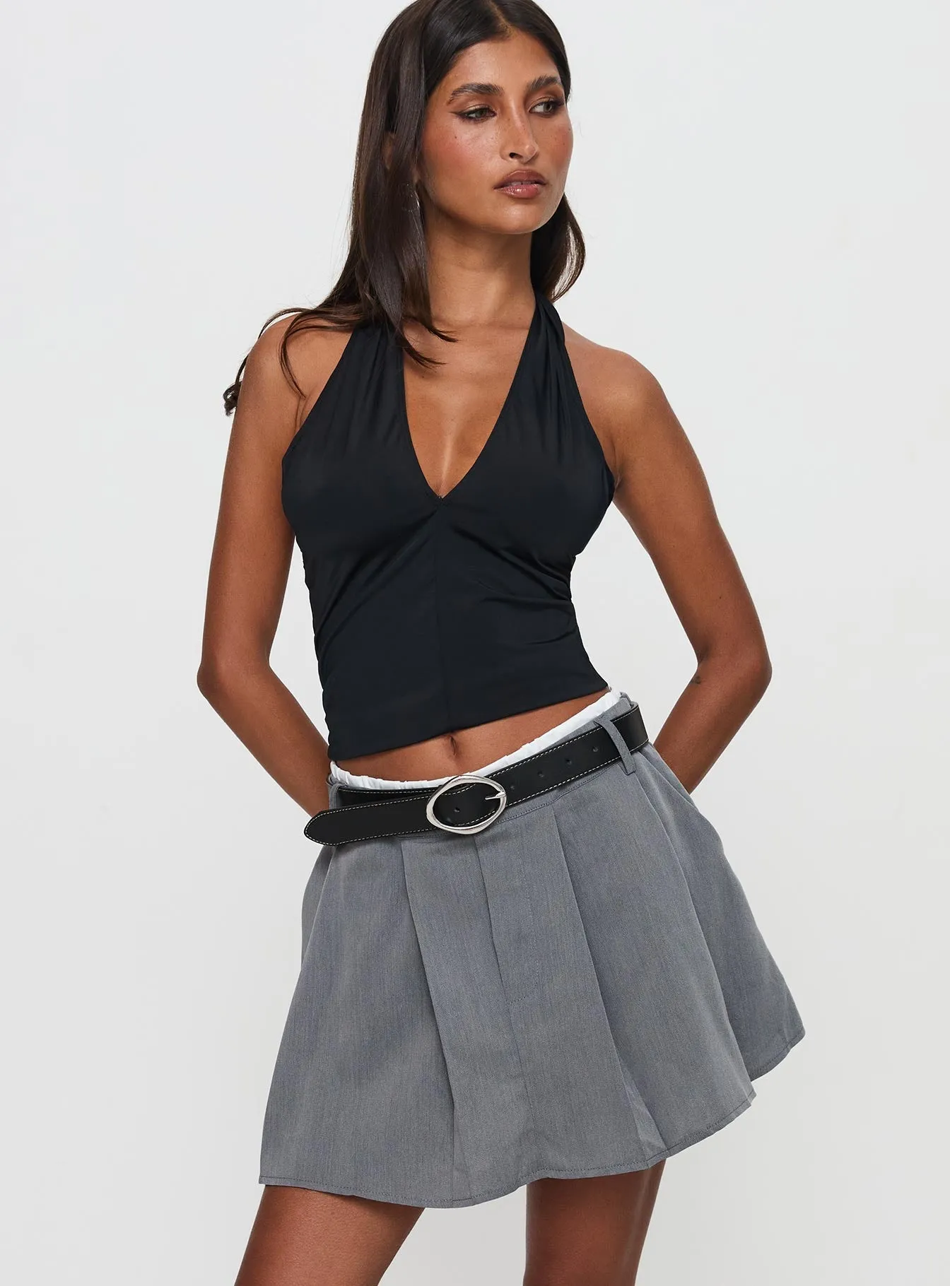 Glamorous Appeal Simulations Pleated Mini Skirt Grey