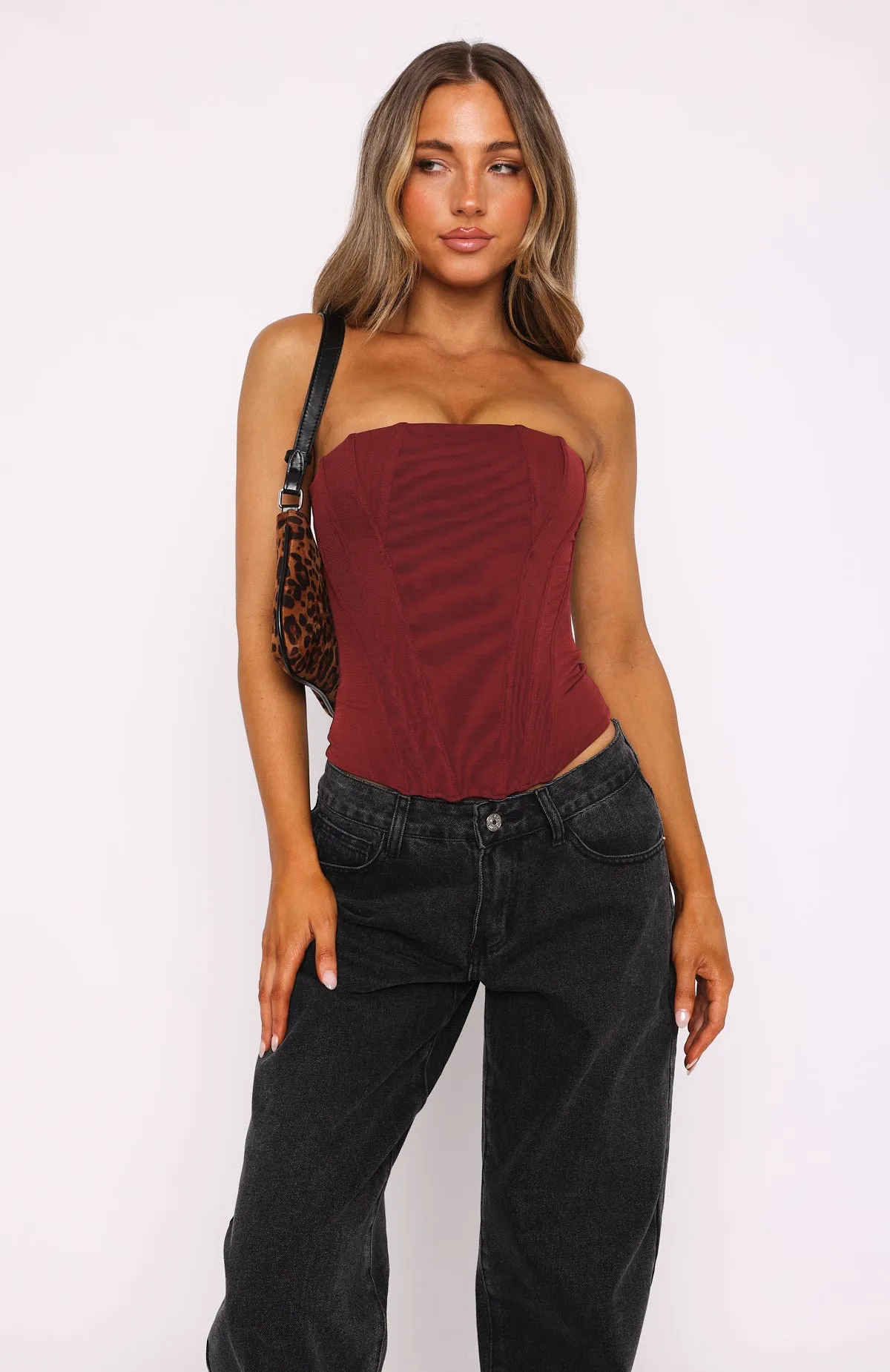 Textured Fabric Finish MultiFunctionalDesign Feeling Fun Bustier Wine