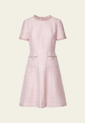 Pink Embellished Flared Tweed Dress Lightweight Layering Cultural Fit