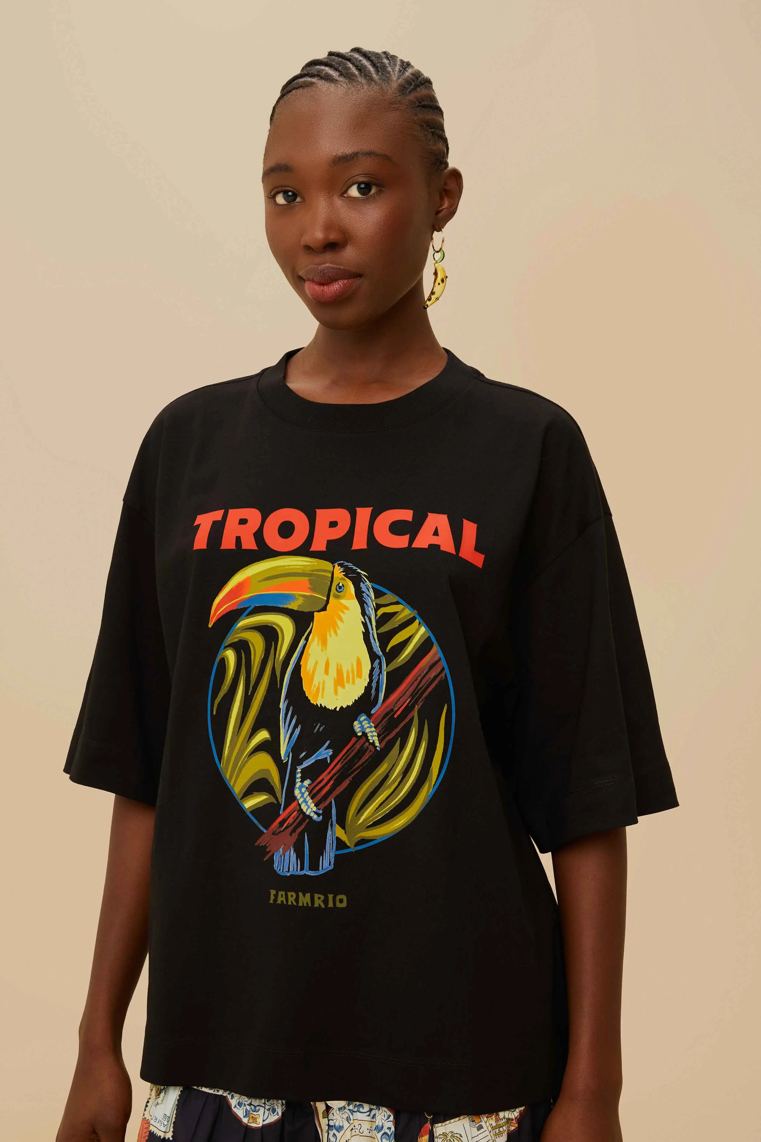 Hotel Style Black Tropical Organic Cotton T-Shirt