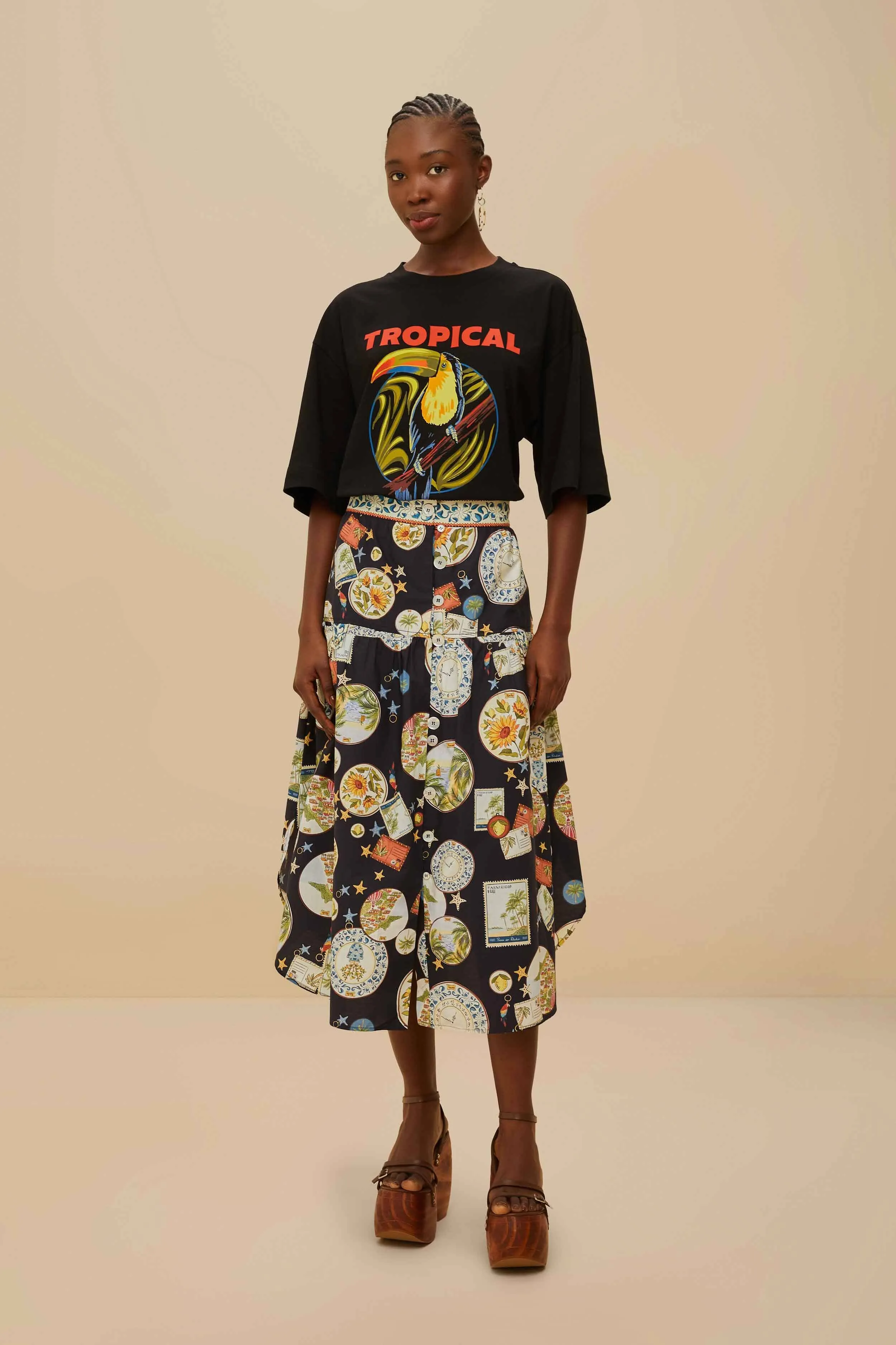 AntiPilling Fabric Black Tropical Organic Cotton T-Shirt