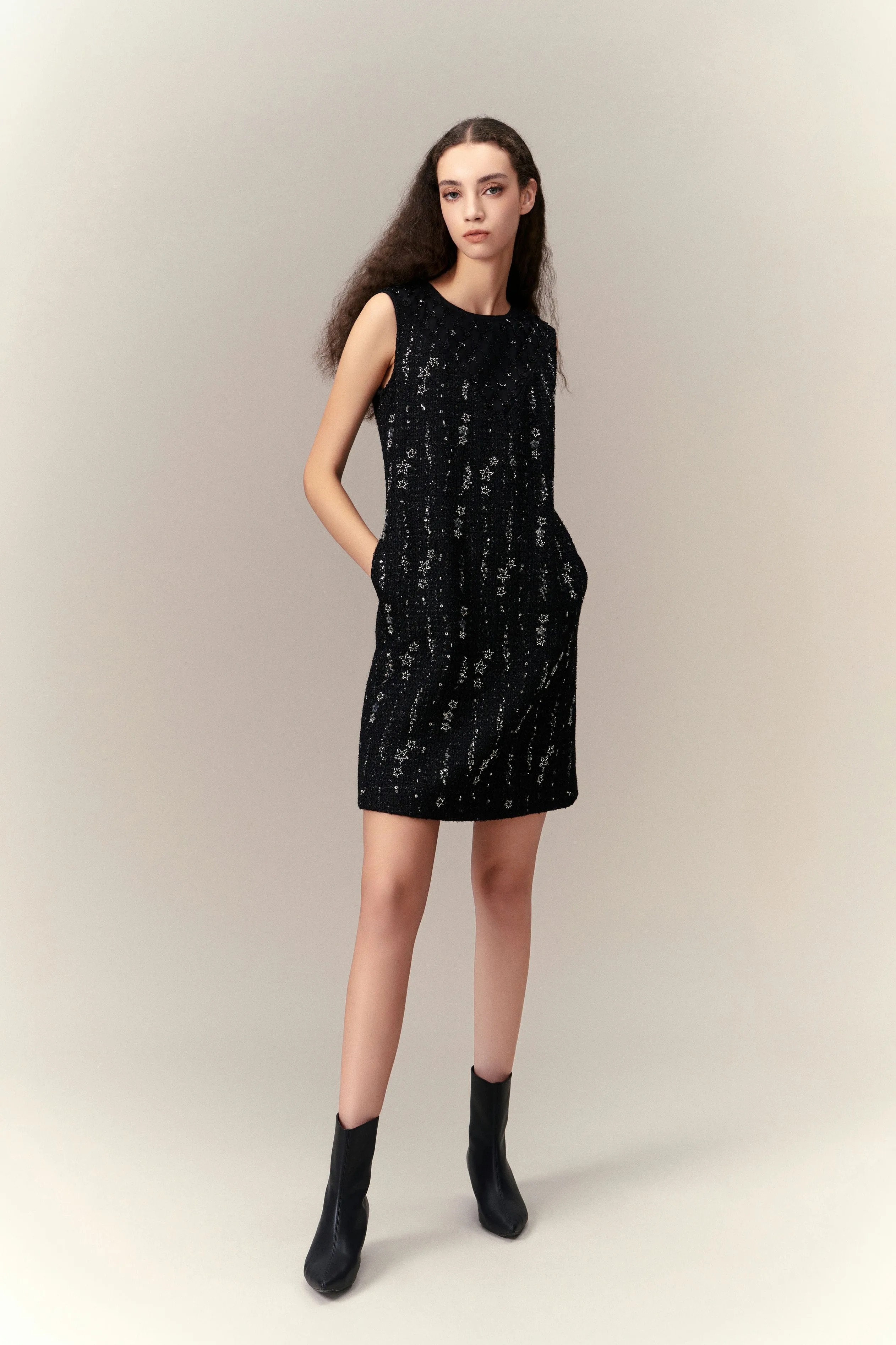 Meteor Shower Embellished Sleeveless Dress Snow Core
