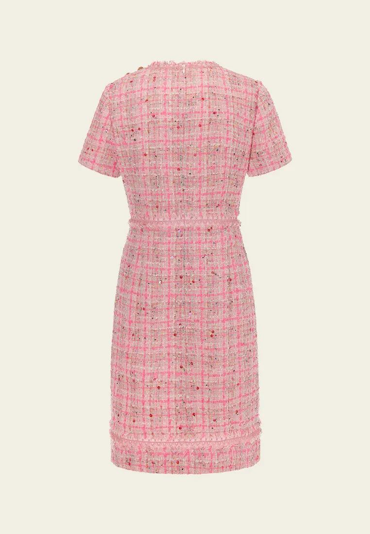Planet Care Slim-cut Frayed-detail Checked Sequined Dress