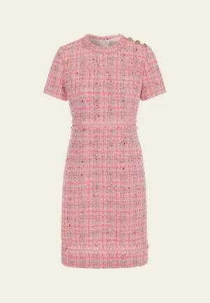 CompressionEnhanced Fit Slim-cut Frayed-detail Checked Sequined Dress