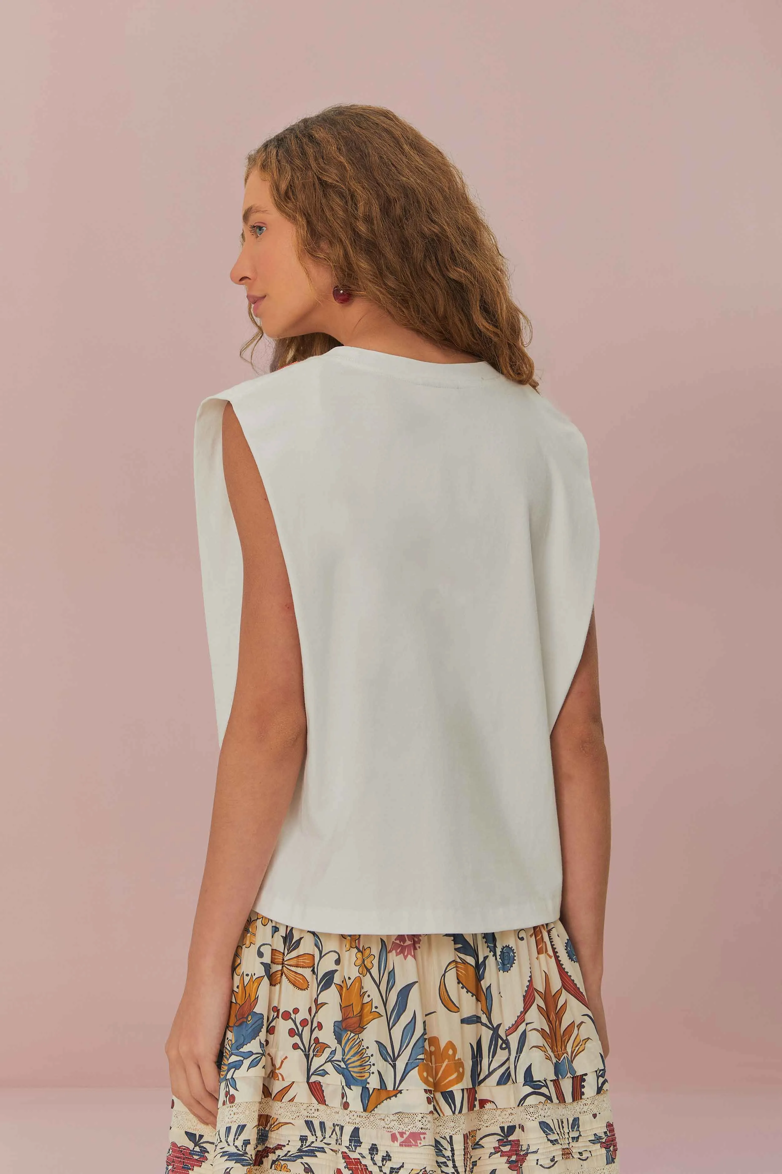 White Beaded Flowers T-Shirt SweatWickingLining MoistureControlClothing