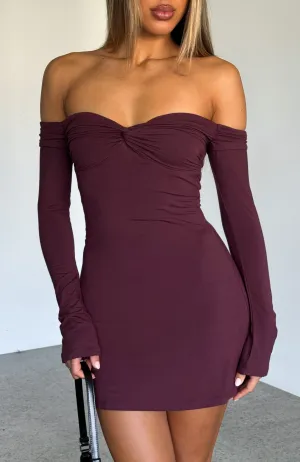 QuickReleaseClosures Air Move Running Out Of Time Off Shoulder Long Sleeve Mini Dress Chocolate