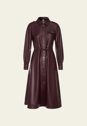SheerLayeredPanels Motorcycle Dark Red Vegan Leather Coat Dress