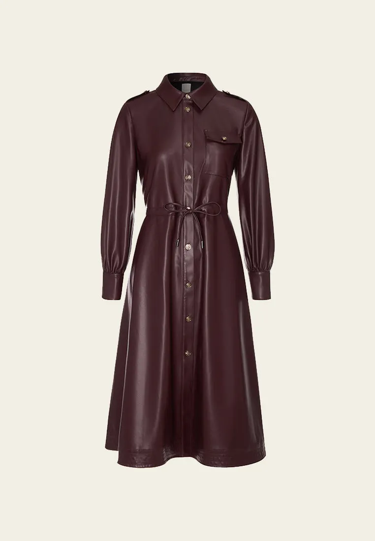 SheerLayeredPanels Motorcycle Dark Red Vegan Leather Coat Dress