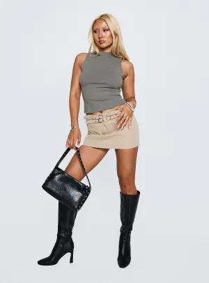 Revelations Buckle Mini Skirt Camel Quick Wear Polished Cut
