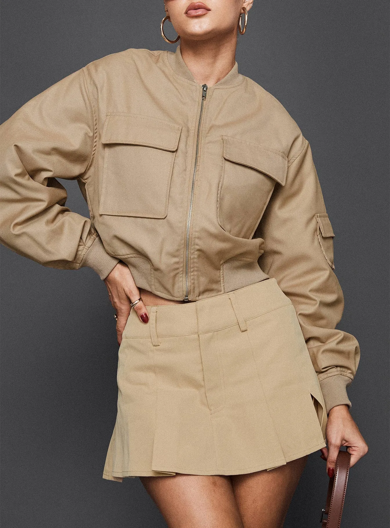 Fresh Detail Clean Fit Calianna Pleated Mini Skort Camel