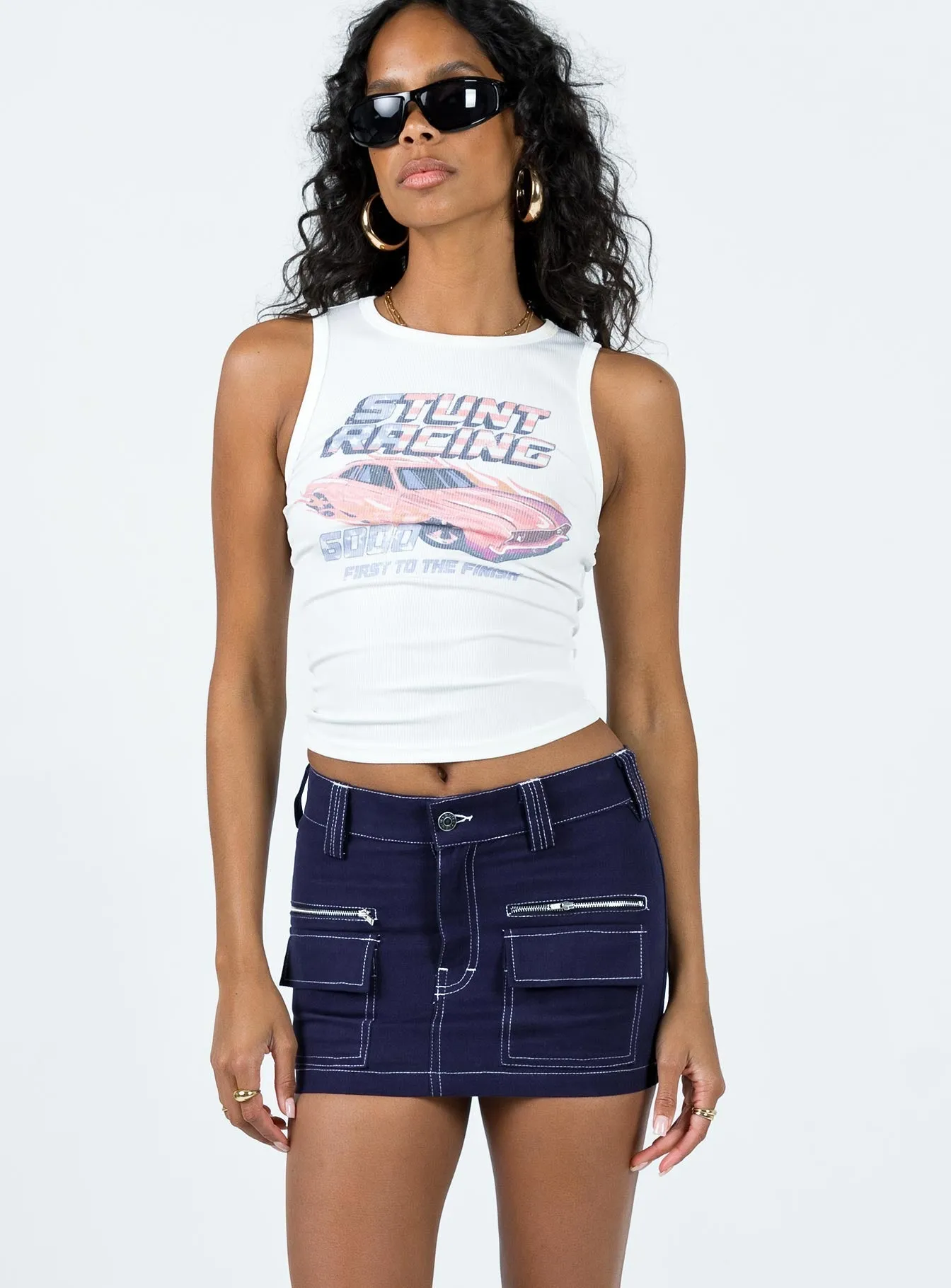 Motel Betsy Skirt Navy / White Outfit Lookbook Aesthetic Fit