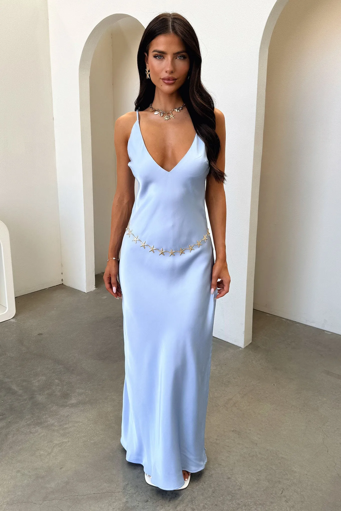 Love Mood Delilah V-Neck Satin Maxi Dress - Blue