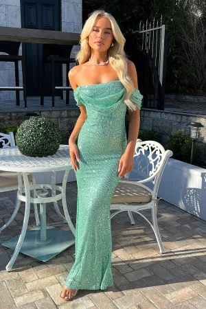 Nara Off Shoulder Sequin Maxi Dress - Sage Stitch Glow