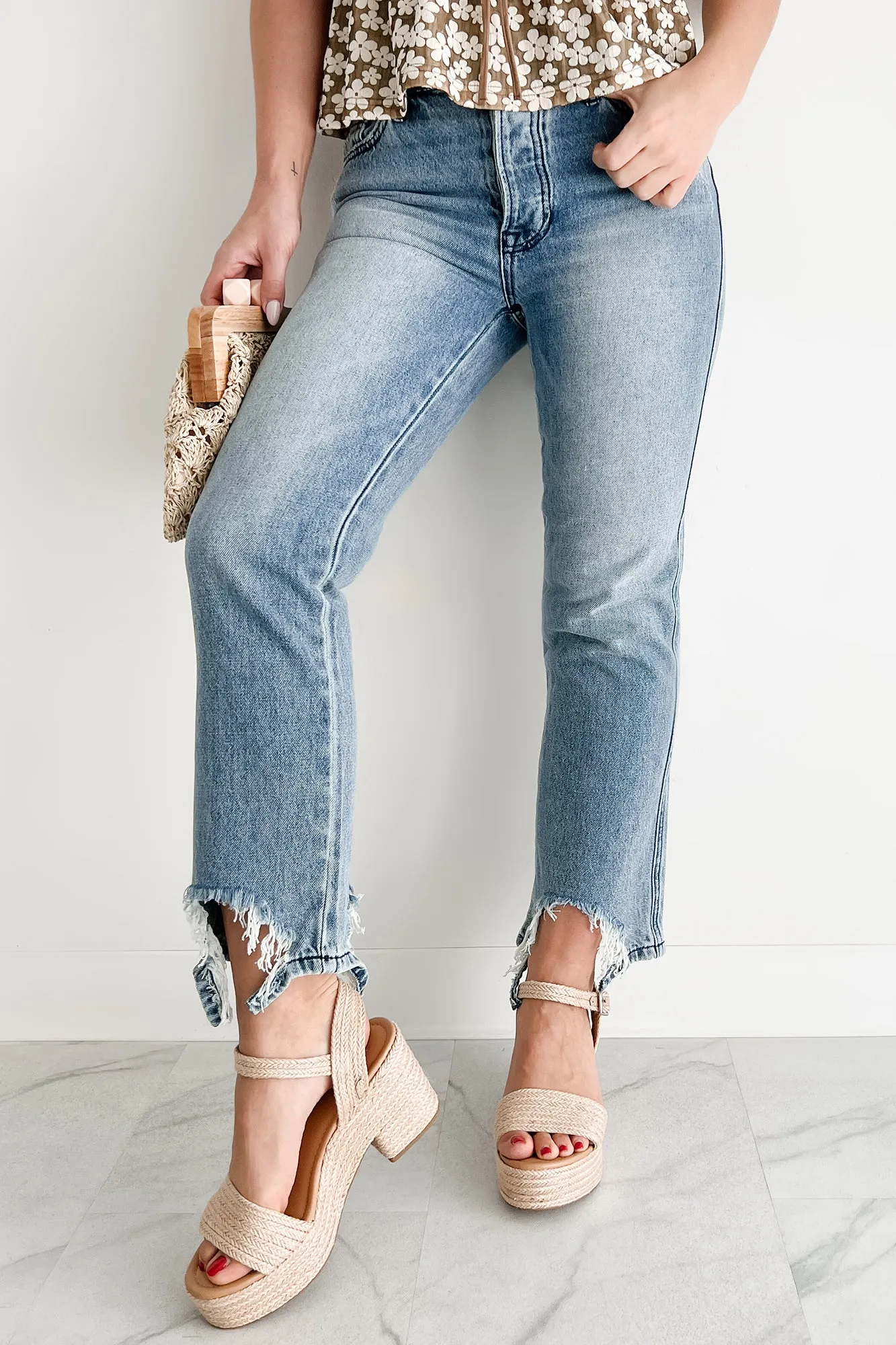 Rosanna Special A Distressed Hem Dad Jeans (Medium Light) Relaxed Style Work Ready Outdoor Enthusiast All Season Fabric Weight