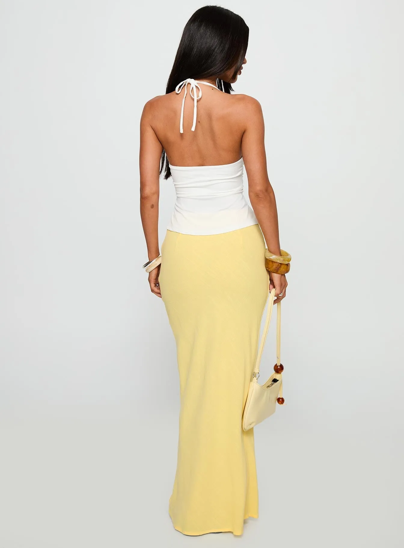 Jodie Maxi Skirt Lemon Yellow Non Slip Waist Daily Style