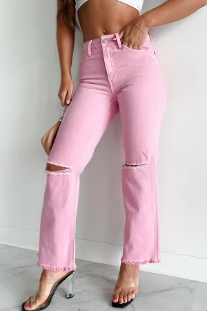 DOORBUSTER Bernina High Rise Slim Straight Jeans (Pink) Gym Ready Evening Stroll