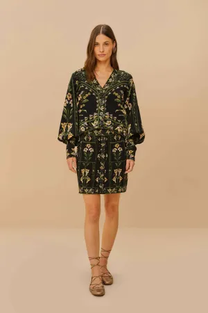 Black Flowers Arch Knit Skirt Crafted Detail Refined Texture