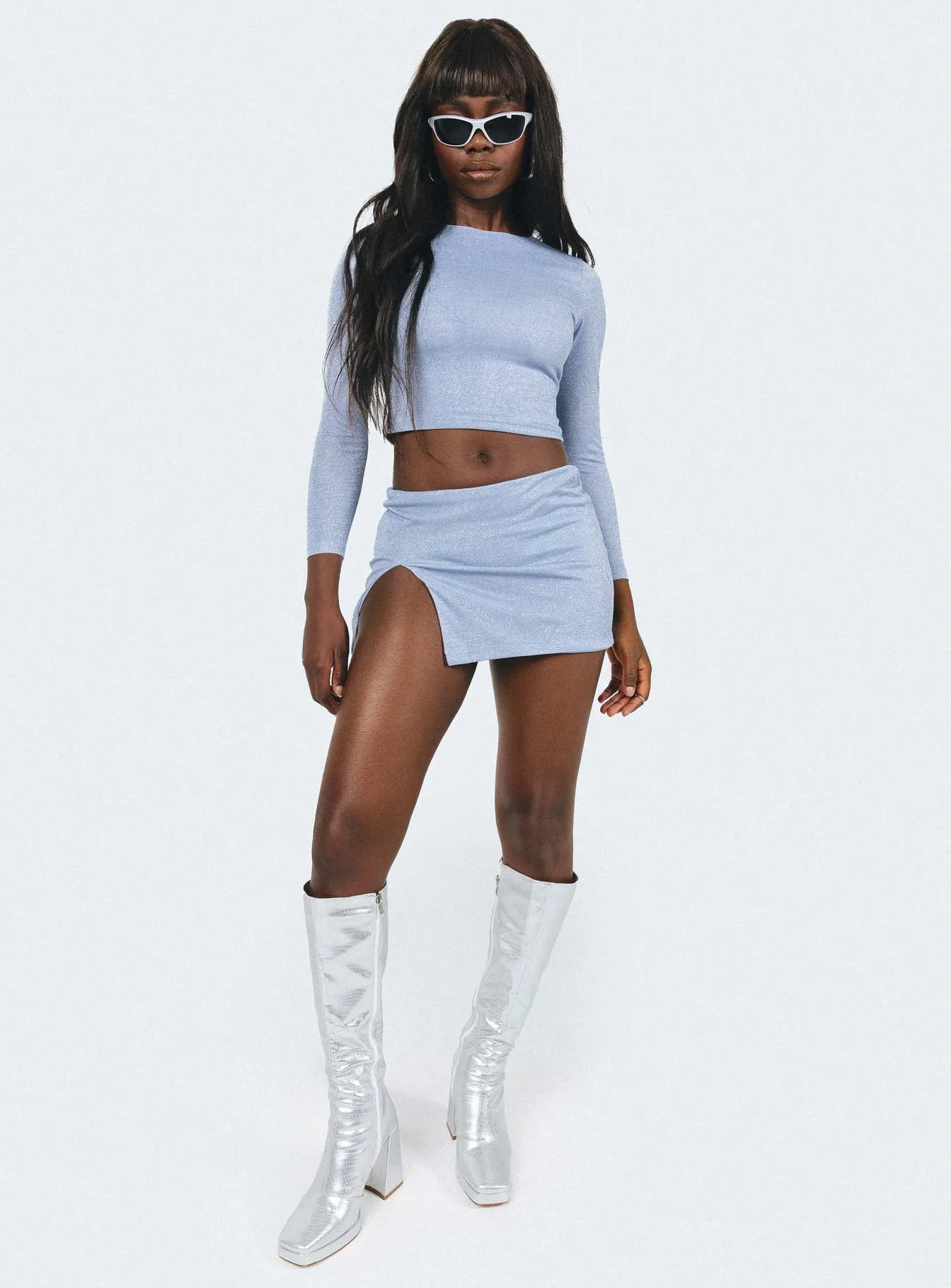 party look Fresh Aesthetic Bold Move Mini Skirt Blue Glitter