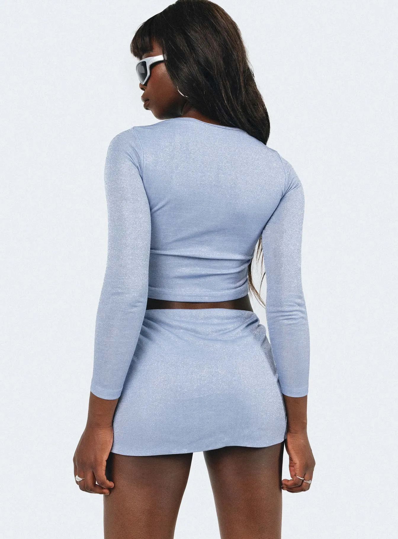 Bold Move Mini Skirt Blue Glitter Modern Outfit