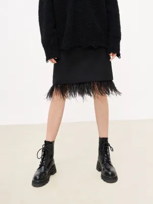 Hand Stitched Detachable Feather Midi Skirt