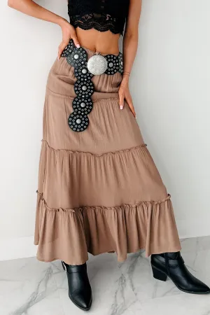 Everyday Comfort Laser Cut Edges Drifting Calm Tiered Maxi Skirt (Mocha)