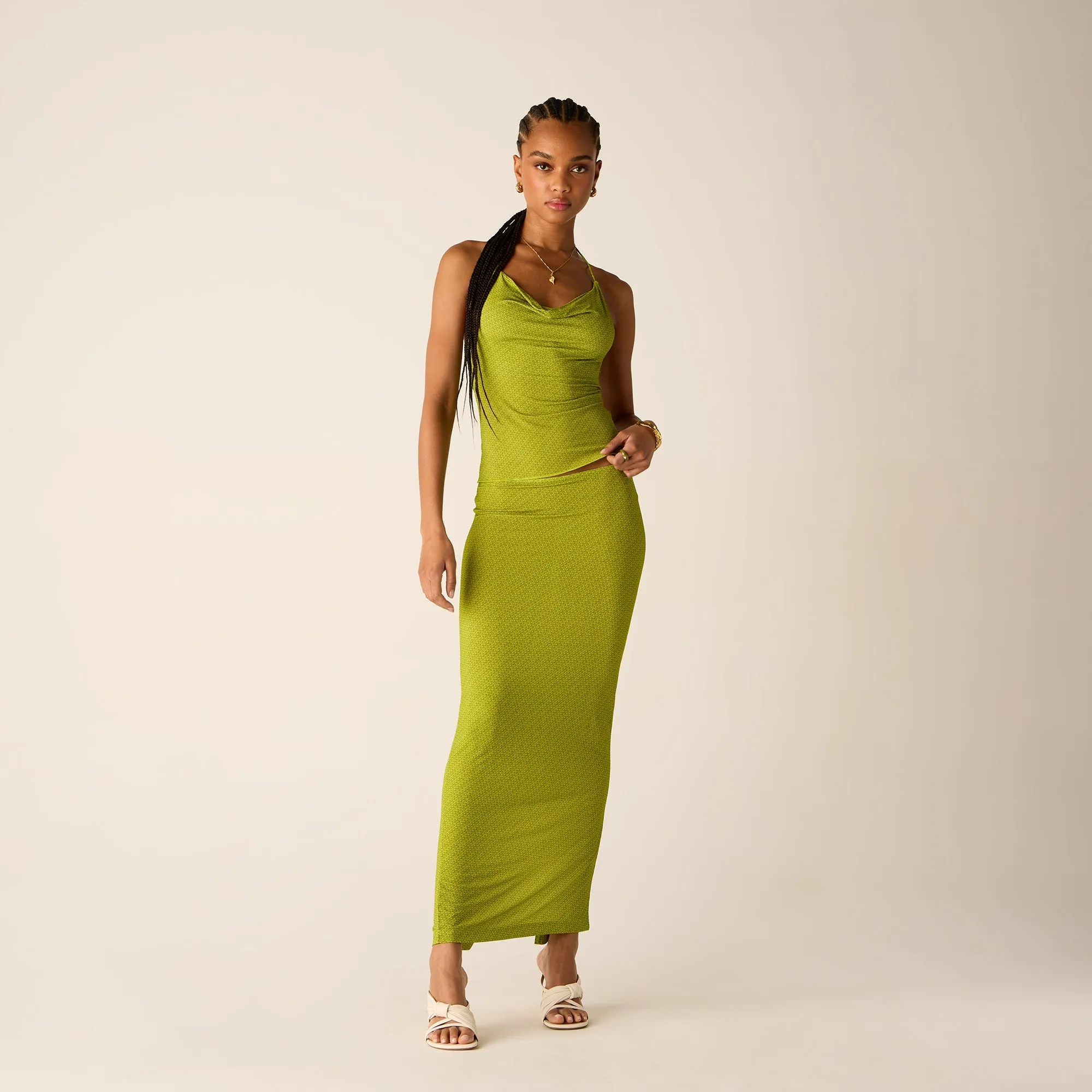 Kith Women Mila Micro Monogram Maxi Skirt - Pistachio Luxury Finish Neat Fit