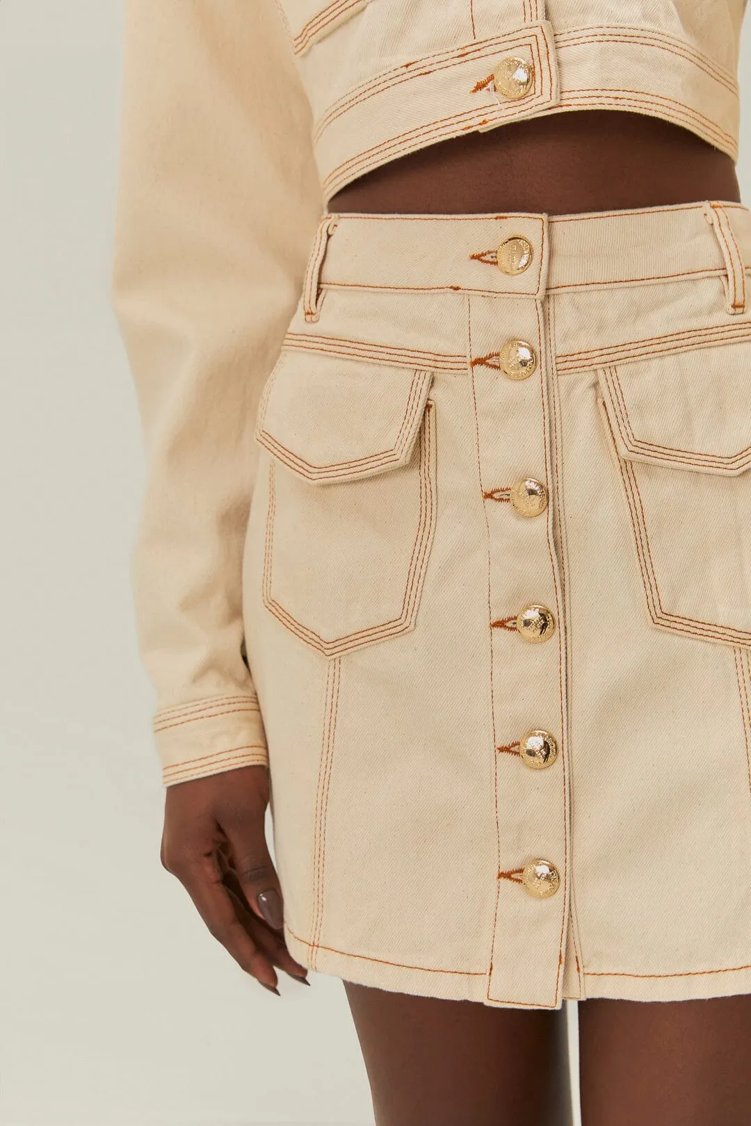 Waist Defining Simple looks Off-White Gabardine Mini Skirt