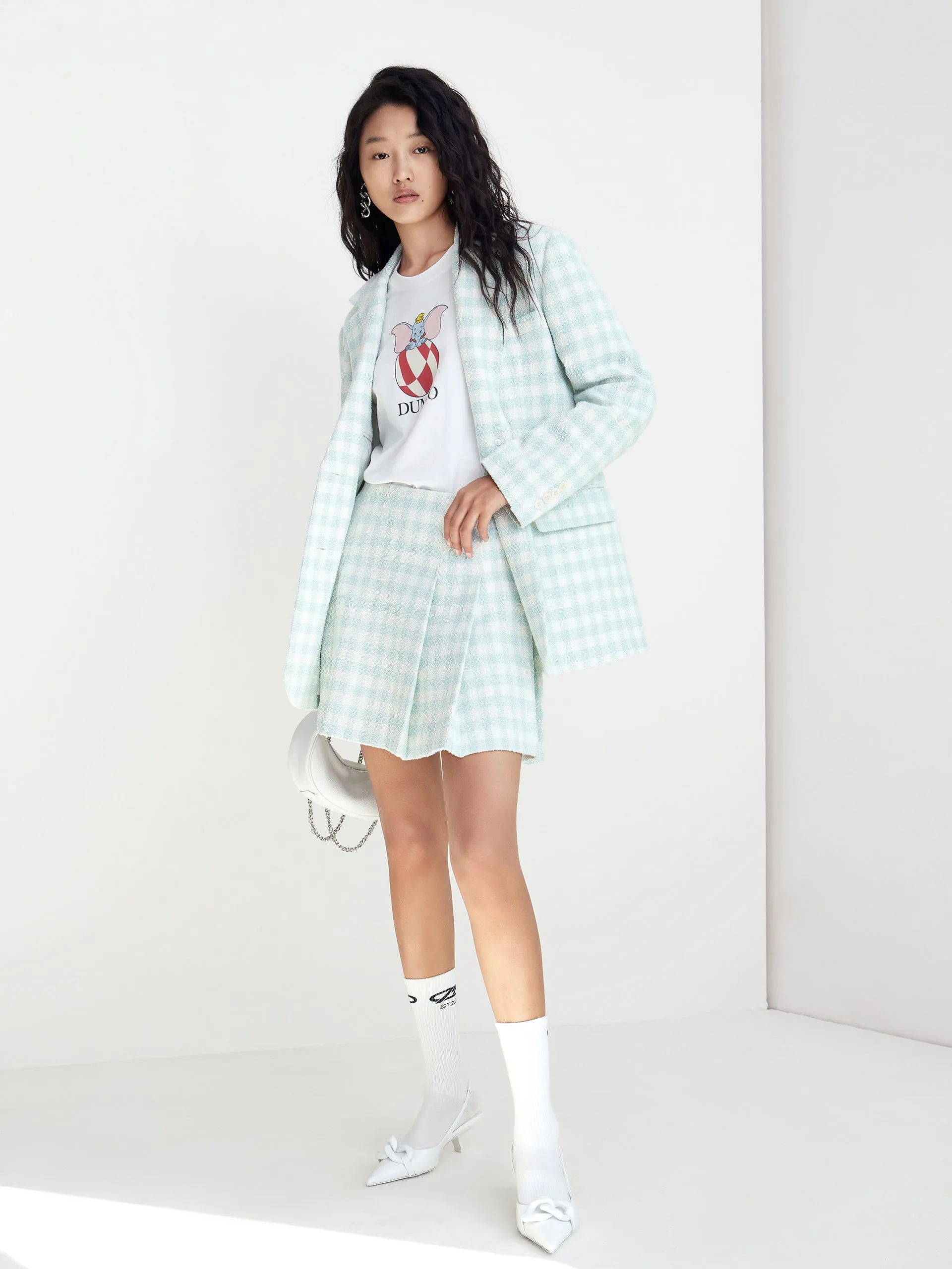 Street Edge Print Mix Pleated Checked Skirt