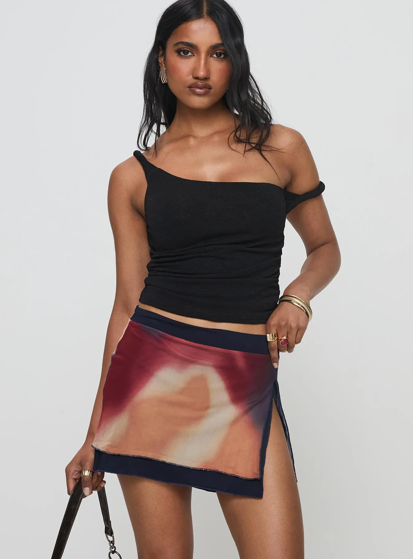 Minimalist Style Elasticized Cuff Quatro Mini Skirt Multi