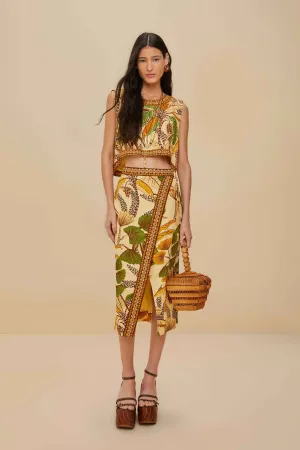 Sand Foliage Sketch LENZING? ECOVERO? Euroflax? Midi Skirt Clean Fit Travel Ease
