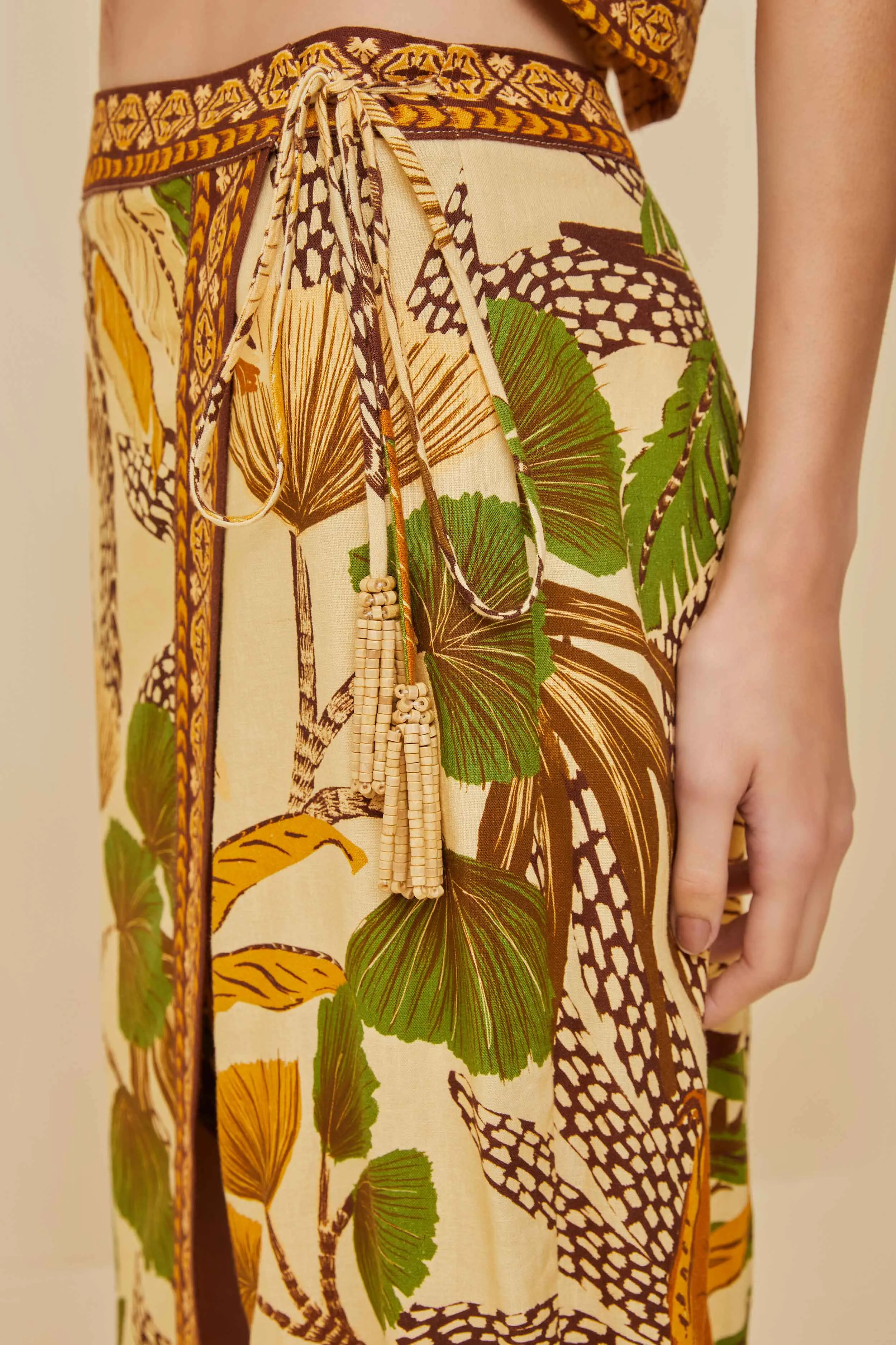Matte Texture Comfort Fit Sand Foliage Sketch LENZING? ECOVERO? Euroflax? Midi Skirt