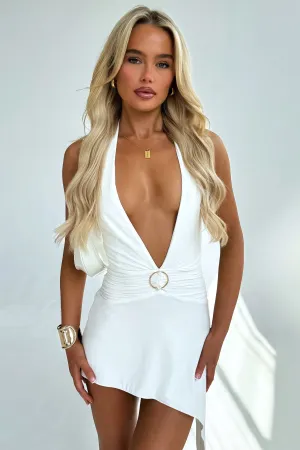 Trendy Fashion Mylinh Plunging Neckline Mini Dress - White