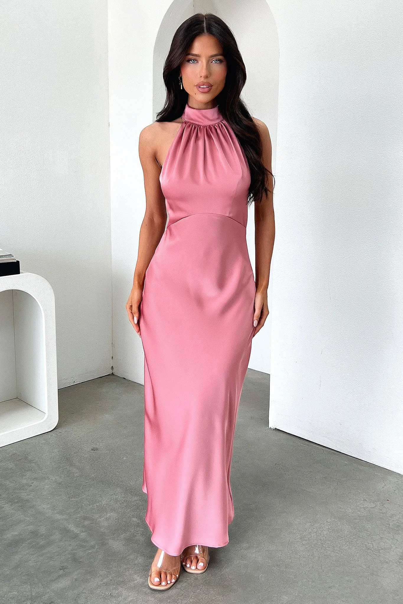french chic Daphne High Neck Maxi Dress - Rose