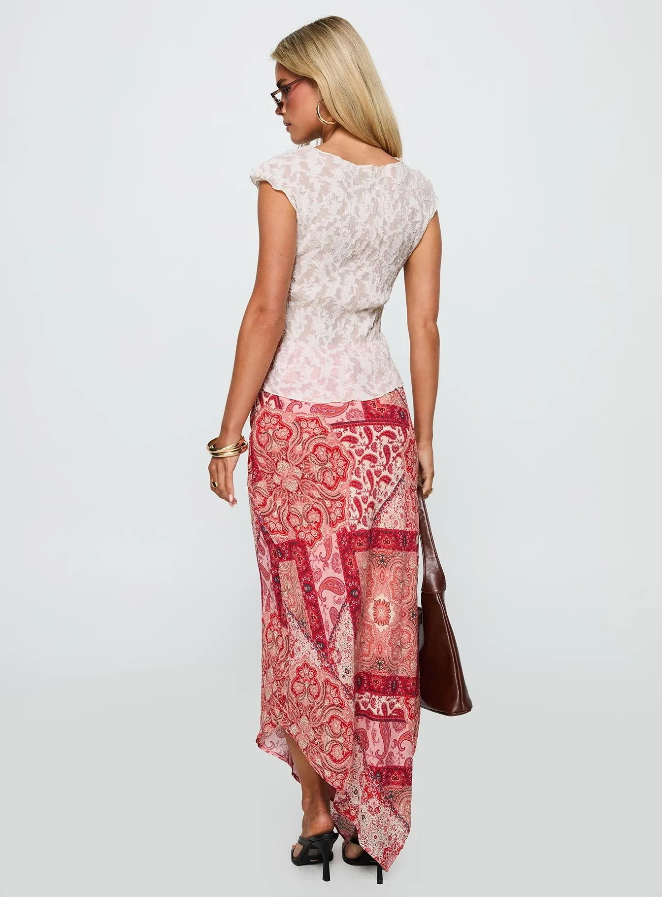 Cyriella Asymmetrical Midi Skirt Red Modern Chic
