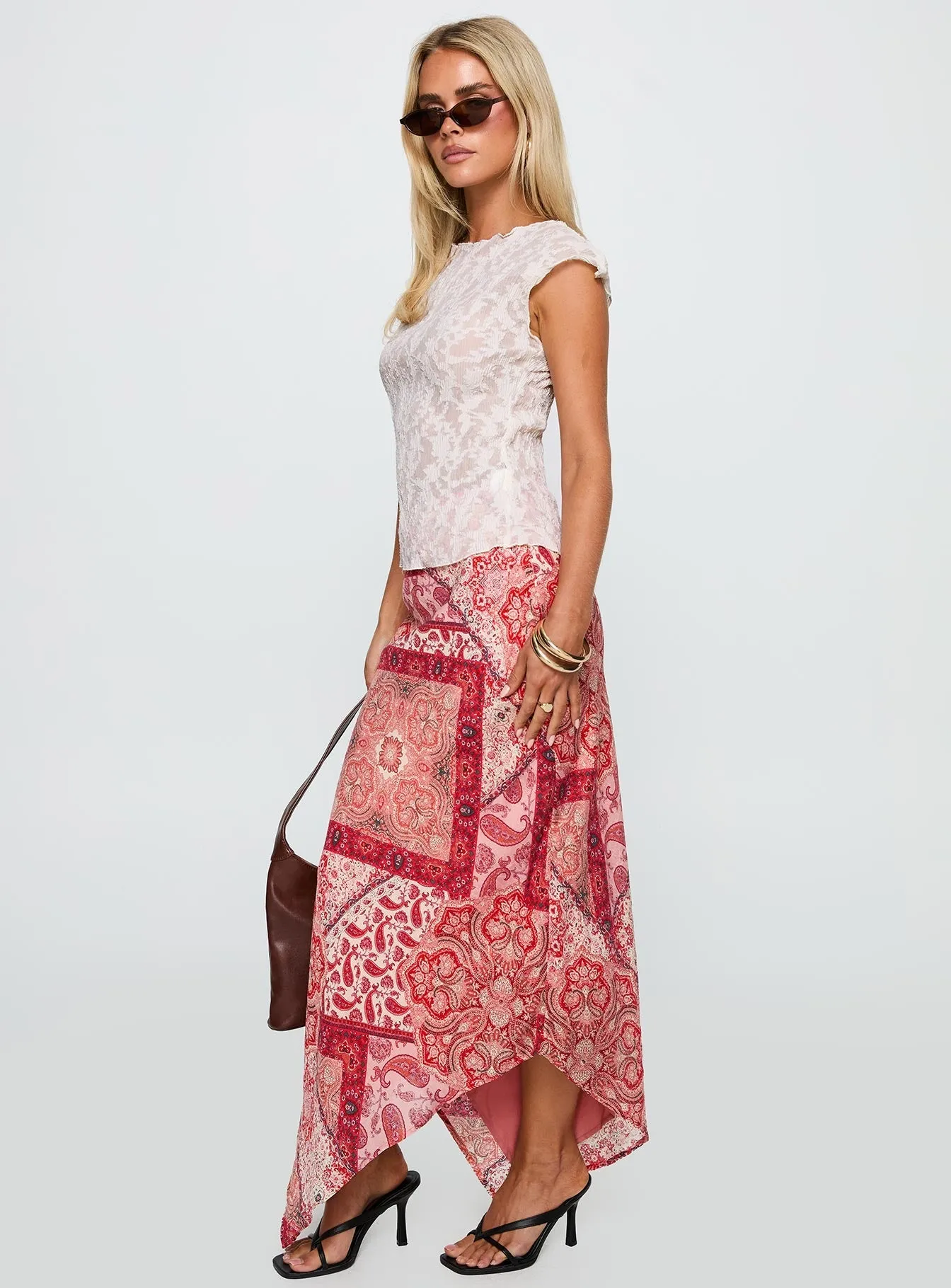 Cyriella Asymmetrical Midi Skirt Red Organic Cotton Exclusive Drop