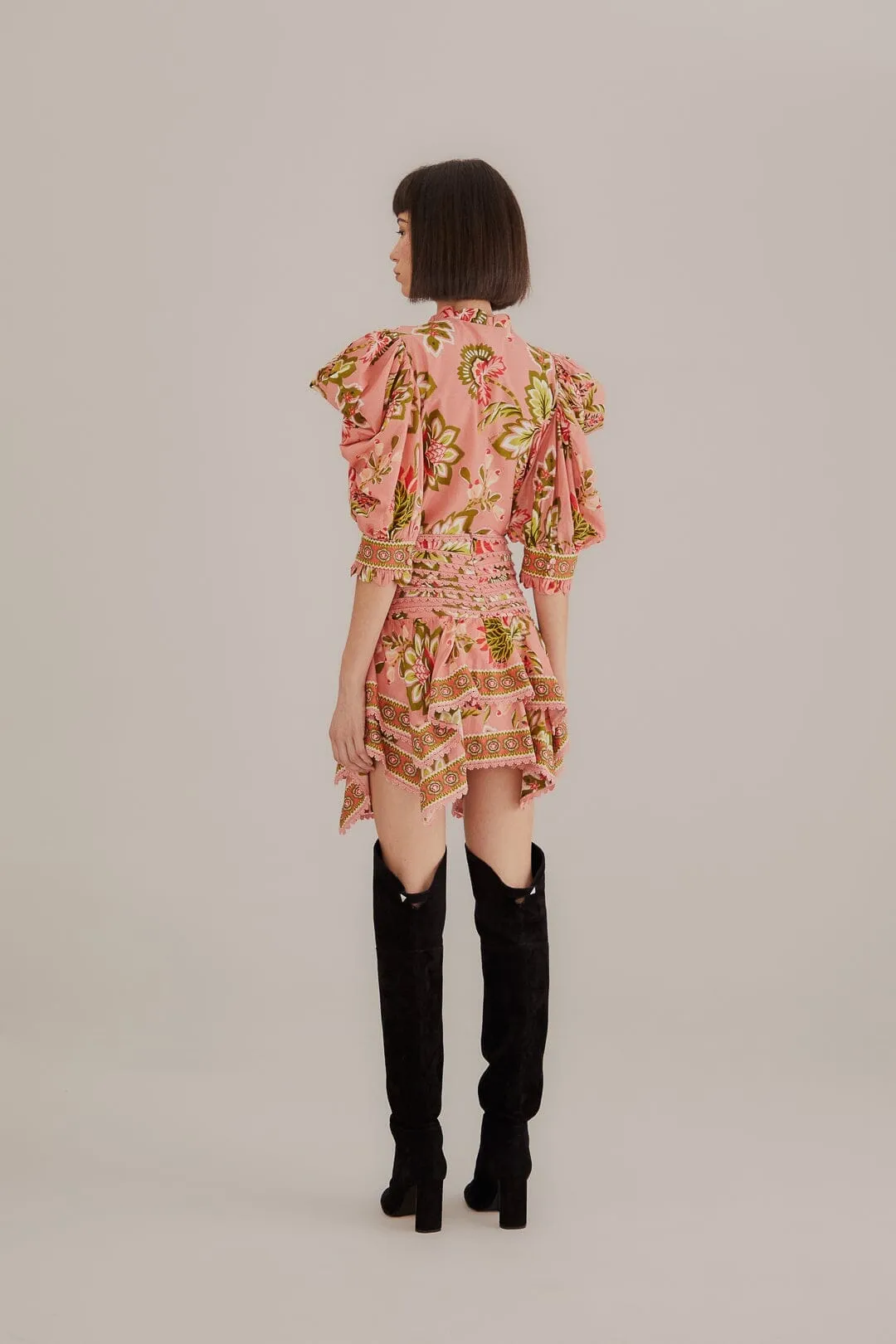 Double Layered Design Soft Pink Aura Floral Mini Skirt